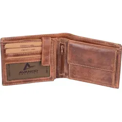 Herrenbörse aus Leder im Querformat, braun - Elegante Herren Geldbörse mit 6 Kreditkartenfächern, Ausweisfach mit Sichtfenster und robustem Mittelreißverschluss. Ideal für den täglichen Gebrauch – stilvoll und funktional.