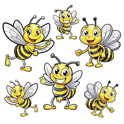 iSecur Aufkleber Bienen Set I 6 Stück ca. 8-13 cm groß I wetterfest UV-Beständig I Honigbiene Bienchen Lustig gelb schwarz I kfz802