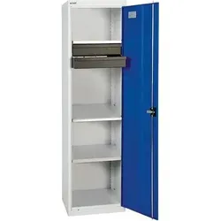 Werkzeugschrank 1800 mm mit 2 Schubladen und 3 Wannen - Robuster Werkzeugschrank für gewerbliche Lagerung mit 2 höhenverstellbaren Schubladen und 3 Wannenböden. Langlebig, pulverbeschichtet und ideal für alle betrieblichen Bereiche.