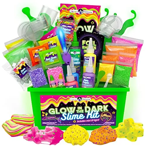 Original Stationery Tropical Glow in the Dark Schleim Set für Neon Crunchy Slime, Floam, Jelly Cube und Rainbow Slime, Grossartiges Geschenk