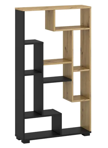 Raumteiler Bücherregal Standregal 70x20x120cm in Schwarz und Artisan Eiche - Modernes Bücherregal mit über 6 Fächern, ideal für Wohnzimmer und vielseitige Nutzung. Freistehend oder wandmontierbar, bietet es Platz für Bücher und Dekoration.
