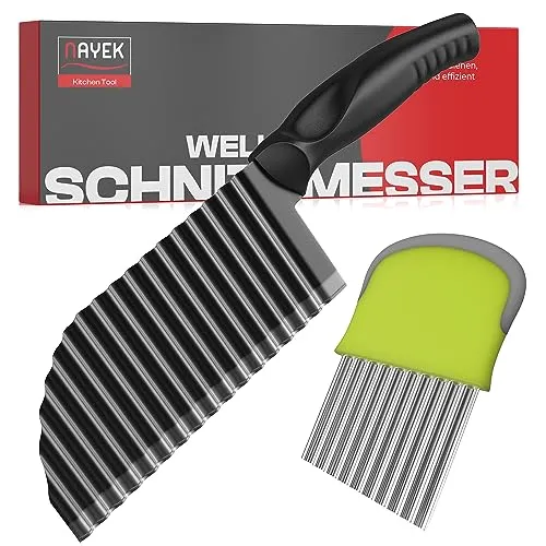NAYEK Vorteilspaket Wellenschneider - Kartoffelschneider mit scharfer Titanklinge für präzisen Wellen-Schnitt, rostfrei und spülmaschinenfest – ideal für Gemüse, Salat und Pommes Frites.