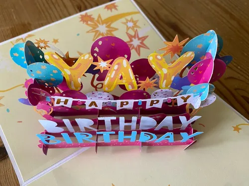 Happy Birthday 3D Pop Up lovepop Karte mit Luftballons und bunter Schrift OVP