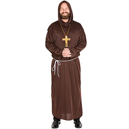 dressforfun Hochwertige Mönchsrobe Mönchskutte Herren Mönch Kostüm mit separater Kapuze, Kreuzkette und Bindegürtel (L | Nr. 300037)