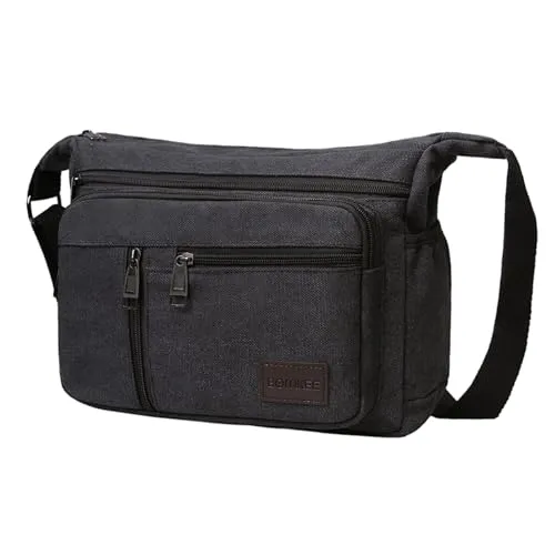 BOMKEE Umhängetasche Herren Schultertasche Messenger Bag Wasserdicht Canvas Crossbody Tasche Aktentasche Studenten (2026 Schwarz)