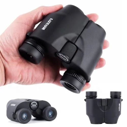 LUXUN 12x25 Kompakt Fernglas für Erwachsene und Kinder, Kleines Leichtes Fernglas mit Wenig Licht Nachtsicht, Easy Focus IPX3 Wasserdichtes Fernglas für Outdoor Jagd und Vogelbeobachtung