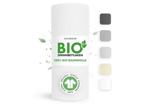 Jacobson Spannbettlaken BIO, Jersey Spannbetttuch, Bettlaken 160 g/m², 100% BIO-Baumwolle, Gummizug: rundum, GOTS zertifiziert