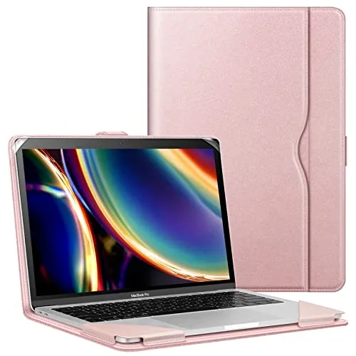 Fintie Hülle Kompatibel mit MacBook Air 13.6 (2024-2022 M3 M2), MacBook Air 13 (2020-2018 M1) / Pro 13 (2022-2016 M2 M1), Folio Book Schutzhülle mit Dokumentschlitze, Roségold