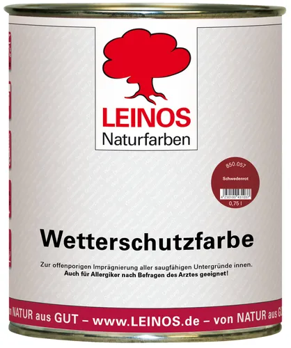 LEINOS Wetterschutzfarbe 750 ml | Schwedenrot für Holzfassaden - Lacke: Wetterbeständige Deckfarbe auf Ölbasis mit effektiver Versiegelung für langanhaltenden Holzschutz im Außenbereich.