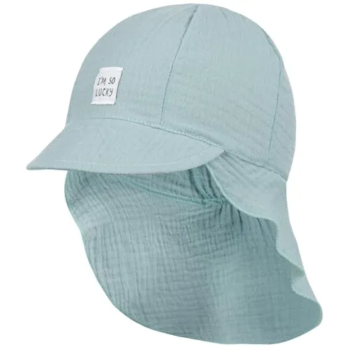 Smarilla Schirmmütze mit Nackenschutz für Jungen - Leichte Musselin-Babymütze in Mintgrün, ideal für den Sommer. Mit breitem Nackenschutz und Gummizug für perfekten Sitz – atmungsaktiv und bequem.