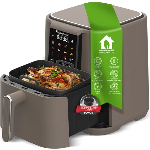 TurboTronic by Z-Line Heißluftfritteuse mit Silikoneinlage 6L 0,6kg Pommes 12 Programme Touch-Steuerung 1500W, 1500 W, Power Airfryer 40-200°C Air Friteuse ohne Fett/Öl Grill Dörren Braten