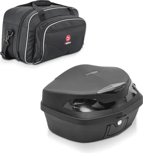 Bagtecs Topcase Set 48 Liter mit Innentasche - Topcase Set für Motorräder, wasserdicht und schlagfest, inklusive Innentasche für einfachen Transport. Perfekt für zwei Integralhelme, mit Sicherheitsreflektor und Universal-Montageplatte.