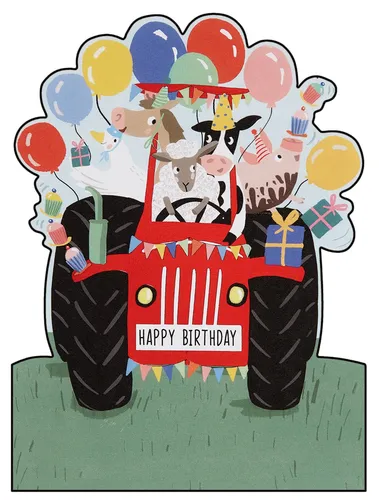 Kindergeburtstag Glückwunschkarte mit Umschlag Traktor mit Ballons