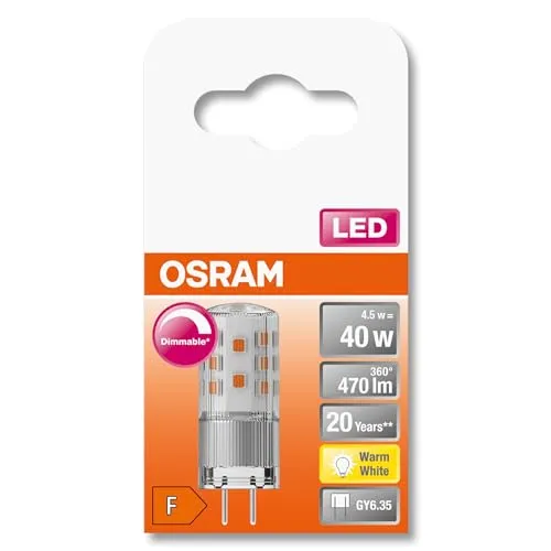 Osram Dimmbare LED PIN Lampe GY6.35, Warmweiss, 320 Lumen, Multi-Pack - Dimmbare LED Lampe mit klarem Glas für vielseitigen Einsatz. Ideal zur Unterstützung der Beleuchtung in Wohnräumen. Kompatibel mit gängigen Vorschaltgeräten.