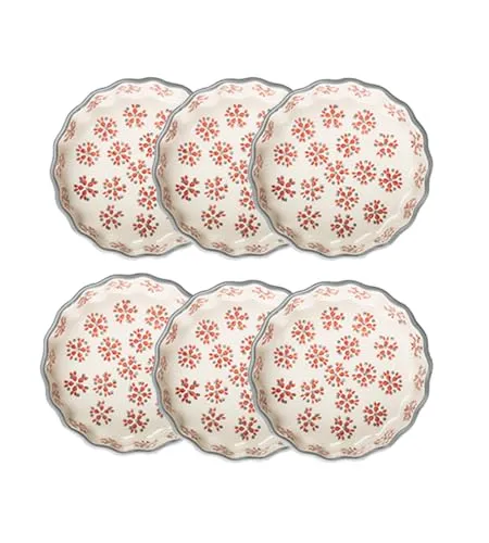 Tranquillo 6er Set Tarteletteform aus Steinzeug mit handgestempeltem Print Grau-Rot RETRO, Ø11 x 3 cm