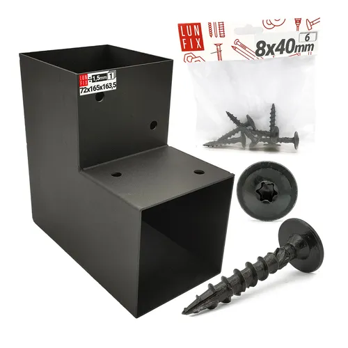 L-Verbinder 72x165x163,5x1,5 mm Verzinkt Schwarz + Schrauben