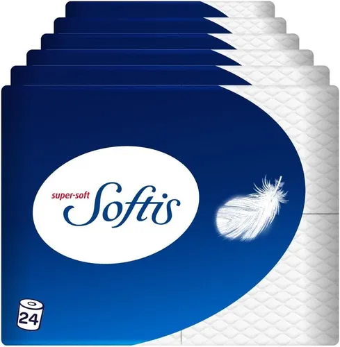 Softis 4-lagiges Toilettenpapier - 24 Rollen-Packung - Toilettenpapier mit einzigartigem Softkammer-System für besonders sanfte Pflege, aus FSC-zertifiziertem Papier und recyclebarer Verpackung, ideal für die ganze Familie.