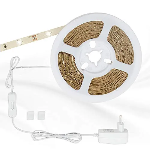 Briloner Leuchten - LED Band 5m, LED Strip selbstklebend, Streifen inkl. Ein-/Aus Schalter, 16.5 Watt, weiß, IP20