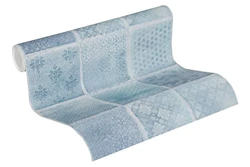 A.S. Création Vliestapete Neue Bude 2.0 Edition 2 Tapete Tropical Concret in Fliesen Optik 10,05 m x 0,53 m blau creme grau Made in Germany 373882 37388-2