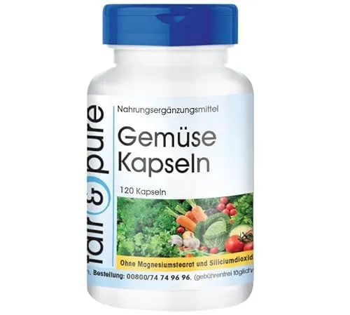 Fair & Pure Gemüse Kapseln mit Spirulina, 120 Kapseln, 10 Sorten Gemüse, Nahrungsergänzungsmittel vegan ohne Magnesiumstearat, in Deutschland hergestellt