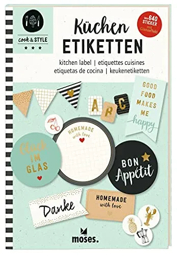 moses. Küchenetiketten, cook & STYLE Etikettensammlung mit über 640 Aufklebern in unterschiedlichen Größen und Formen, Tiefkühlfach geeignet, Leicht ablösbar, 80669, Mit Goldfolienveredelung