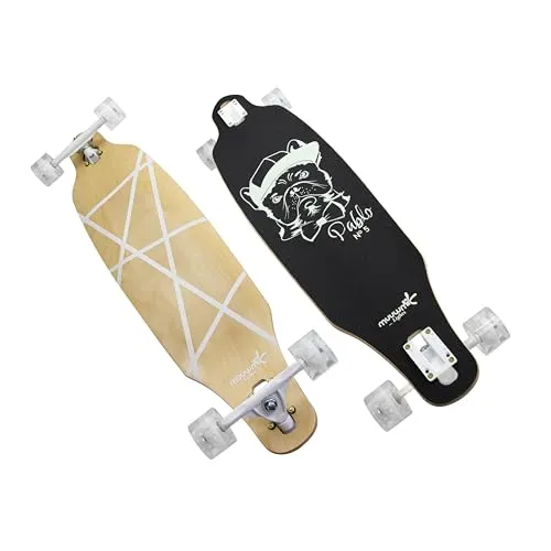 muuwmi Lights Longboard GLOW ABEC 7 Pablo - Roller/Kickboards mit Glow-in-the-Dark-Effekt und batterielosen LED-Leuchtrollen für aufregenden Fahrspaß bei Nacht.