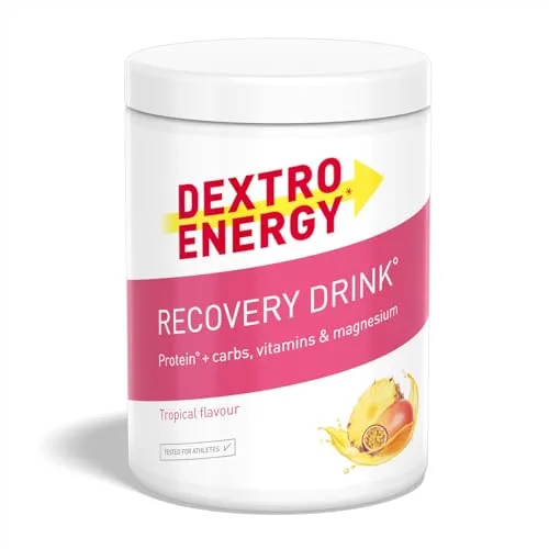 Dextro Energy Recovery Drink Dose | 356g Getränkepulver Tropical | Protein Pulver mit Kohlenhydraten, Vitamine und Mineralstoffen| 100% glutenfrei