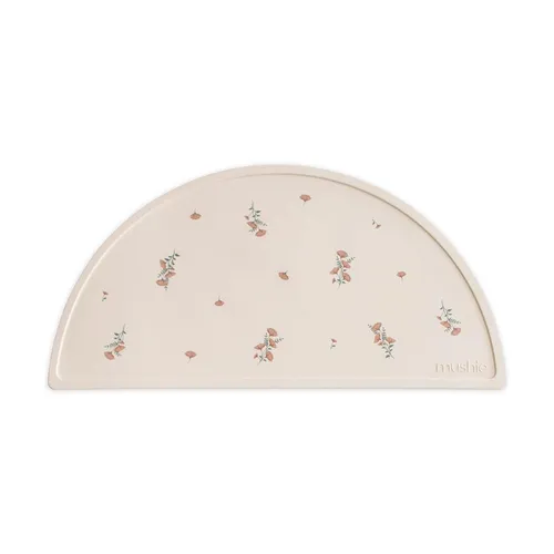 Mushie Platzset Pink Flowers - Tischsets aus BPA-freiem Silikon mit charmantem Blumenmotiv, ideal um Ihr Kind beim Essen sauber zu halten. Spülmaschinenfest und leicht zu reinigen.