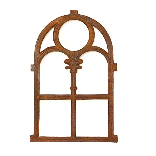 Antikas Stallfenster aus Gusseisen in Antik Optik | 72,5 x 45,5 cm - Rustikales Eisenfenster für Gartenmauer, ideal zur Verschönerung und Renovierung. Hergestellt aus Gusseisen mit antikem Look, perfekt für kreative Projekte.