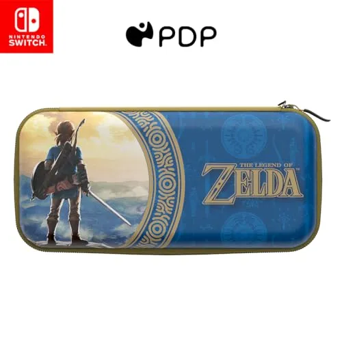 PDP Travel Case Hyrule Blue - Zubehörset für Nintendo Switch, stabiles EVA-Etui mit Platz für Konsole und 14 Spielen; ideal für sicheres Reisen und Aufbewahrung.