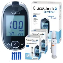 GlucoCheck Excellent Starter-Set mit 110 Blutzuckerteststreifen
