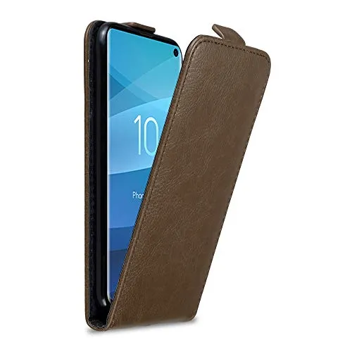 Cadorabo Hülle kompatibel mit Samsung Galaxy S10 4G Flip Design aus Premium Kunst Leder Flip Klappbare Stoßfeste Magnetische Cover Hülle für Galaxy S10 4G Tasche in Braun