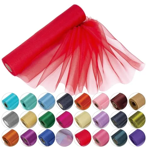 Trimming Shop Organza-Rolle, 25 m x 29 cm, schneetransparenter Glitzerstoff, Elegantes Dekotuch für Stuhl, Bogenschärpe, Tischläufer, Hochzeitslocation, Partydekoration, Rot
