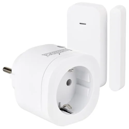 Produktbild Luminea Fensterkontaktschalter: Automatisierte Funk-Steckdose mit Tür- & Fenstersensor