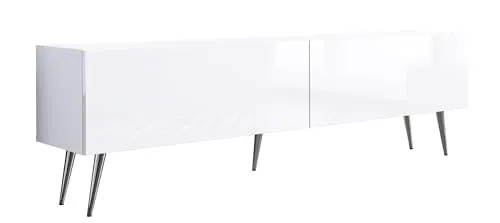 3E 3xE living.com TV-Schrank in Farbe mattweiß/glänzend weiß, Chrombeine, A: B: 170 cm, H: 52 cm, T: 32 cm,