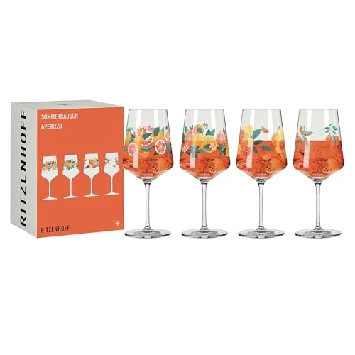 RITZENHOFF Aperizzo-Glas 4er-Set - Sommerrausch - Likörgläser - 4er-Set aus hochwertigem Kristallglas mit frischem orangefarbenem Design, ideal für Cocktails und spritzige Getränke, spülmaschinengeeignet und Made in Germany.