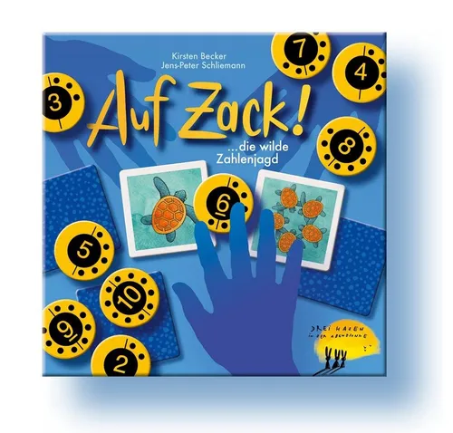 Auf Zack! - Schnelles Zahlenspiel - Gesellschaftsspiel, fördert schnelles Reaktionsvermögen und Mengenverständnis mit 44 Kärtchen und 10 wackeligen Holzscheiben.