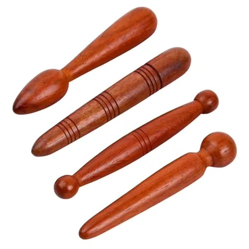 Wisebom Reflexzonenstäbchen aus Holz, 4-teiliges Set für Fuß- & Triggerpunkttherapie