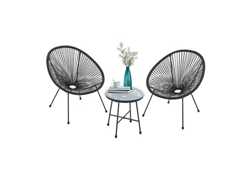 Juskys Balkonmöbel Set Ostana 3-teilig - Stilvolles Bistroset für Balkon & Terrasse - 3-teiliges Set mit witterungsbeständigen Materialien; elegantes Design mit PE-Rattan-Geflecht für gemütliche Stunden im Freien.