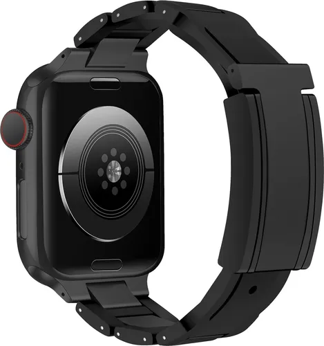 Für Apple Watch Series 10 46mm / 9 8 7 45 / 6 SE 5 4 44mm Design Magnetschnalle Edelstahl Armband Schwarz