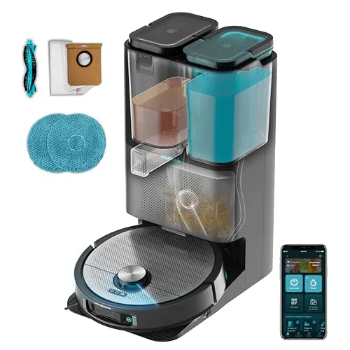 Cecotec Saugroboter Conga 20090 ProAI InfinitySoap Cut&Spa Essential, 8000 Pa, Lasertechnologie, Selbstreinigungsstation mit Wasser, Schmutztank, Staubbeutel, Seifenspender, Mop drehbar, anhebbar, APP