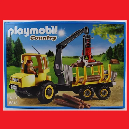 Playmobil 6813 Holztransporter mit Kran LKW Laster Baustelle Bauarbeiter EOL NEU
