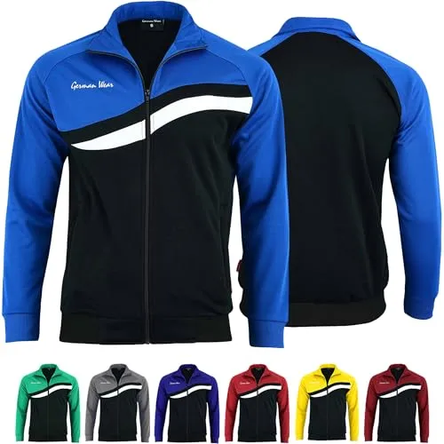 Herren Trainingsjacke mit Fleece – Fleecejacke STRIKER Sportjacke für Jogging, Fitness & Fußball – Atmungsaktiv & doppellagig – Reißverschlusstaschen – Leicht & bequem für Sport & Freizeit Blau