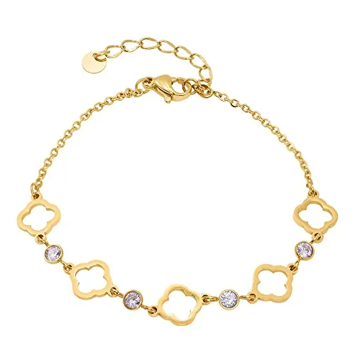 Heideman Armband Damen aus Edelstahl Armkette für Frauen mit Stein weiß in gold farbend