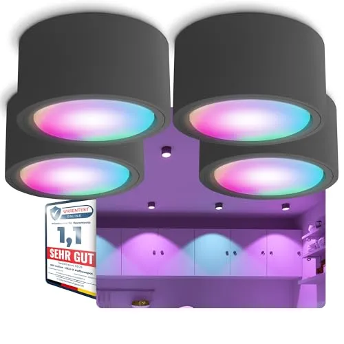 SSC-LUXon CELI-X Decken Aufbauspot flach anthrazit mit Smart WLAN RGB LED - Aufbaustrahler mit stufenlos dimmbaren RGB-Lichtern, ideal für stimmungsvolle Beleuchtung im Wohnbereich – einfach über App & WLAN steuerbar, kompatibel mit Alexa, Siri und Google Home.