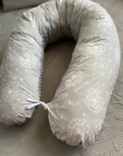 Loolay Stillkissen MINKY/ Baumwolle Seitenschläferkissen GRAU Kissen ink. Bezug 170 cm, WEICH Schwangerschaftskissen ink. MINKY/Kissenbezug Mustern Sterne, Punkte, Pustelblume, Feder, Elefant, XXL Stillkissen + Bezug abnehmbar mit Reißverschluss!, LOOLAY® - 100% Europäische Stoffe und Kleinserien-Nähen!