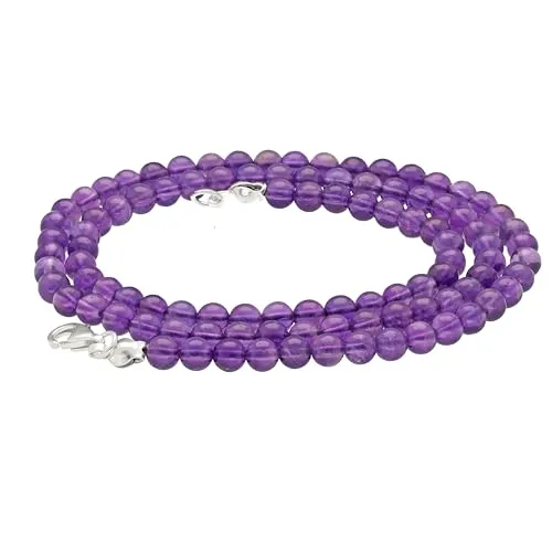 Lebensquelle Plus Amethyst Edelstein Kugelkette + 925 Silber Verschluss | Ø 4mm Kugeln Karabinerverschluss 45cm lang | Hochwertige Kette