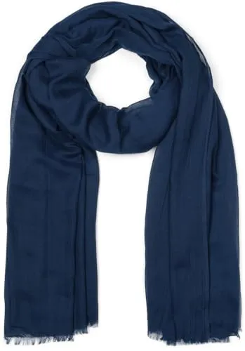 styleBREAKER Damen Schal Leicht & Transparent mit kurzen Fransen | Einfarbiges Halstuch für Frühling und Sommer | Weiches großes Schultertuch 188 x 100 cm, Farbe:Dunkelblau