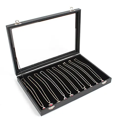 Sinoba Schmucklade Schmuckkasten Schaukasten Schmuckdisplay mit Glasdeckel (Armbänder und kurze Anhänger)