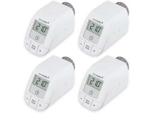 HOMEMATIC IP Heizkörper-Thermostat 153412A0, 4 Stück - Intelligente Heizkörperthermostate für eine bedarfsgerechte und energieeffiziente Raumtemperaturregelung. Einfache Montage ohne Werkzeug und sofort einsatzbereit mit voreingestelltem Heizprofil.